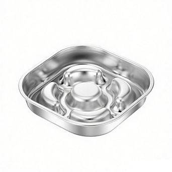 Stainless Steel Slow Feeder Dog Bowl with Raised Center Design and Easy Clean Interior