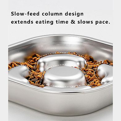 Stainless Steel Slow Feeder Dog Bowl with Raised Center Design and Easy Clean Interior