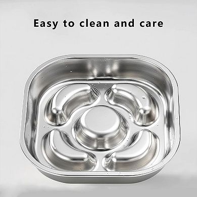 Stainless Steel Slow Feeder Dog Bowl with Raised Center Design and Easy Clean Interior