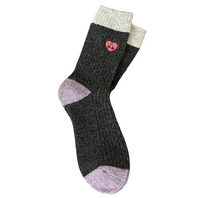 Women's 6-Pair Ribbed Crew Socks with Embroidered Accent Soft Knit Everyday Comfort Sock Set