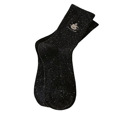 Women's 4-Pair Ribbed Crew Socks with Speckled Knit Cartoon Graphic Soft Knit Everyday Sock Set