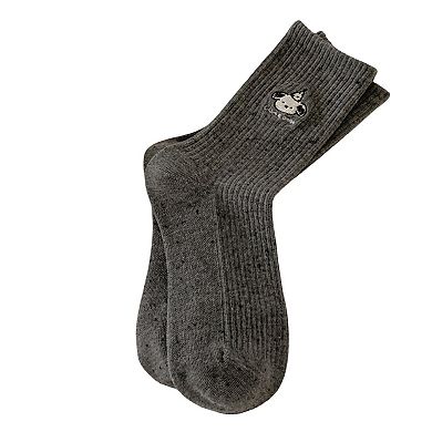 Women's 4-Pair Ribbed Crew Socks with Speckled Knit Cartoon Graphic Soft Knit Everyday Sock Set