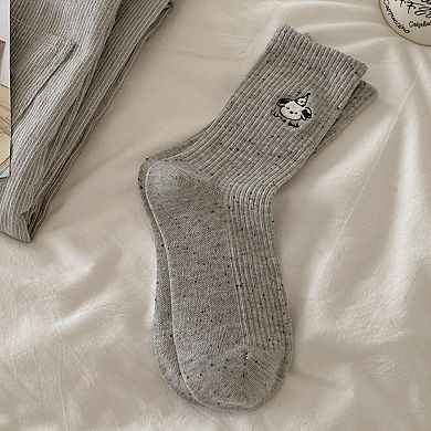 Women's 4-Pair Ribbed Crew Socks with Speckled Knit Cartoon Graphic Soft Knit Everyday Sock Set