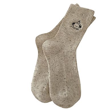 Women's 4-Pair Ribbed Crew Socks with Speckled Knit Cartoon Graphic Soft Knit Everyday Sock Set