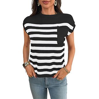 Women Short Sleeve Sweater Crew Neck Summer Tops Travel Business Casual Spring Outfits with Pocket