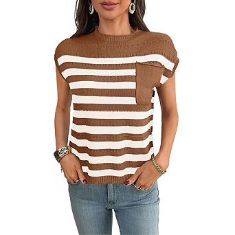 Women Short Sleeve Sweater Crew Neck Summer Tops Travel Business Casual Spring Outfits with Pocket