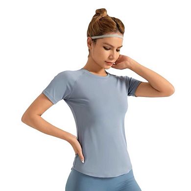 Women's Workout Crop Tops Mesh Short Sleeve Shirts for Running Gym Yoga Athletic Exercise