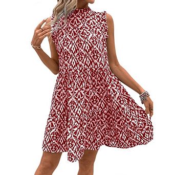 Women's Summer Dresses Sleeveless Ruffle Sleeve Round Neck Loose Flowy Pleated Midi Babydoll Dress