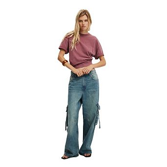 Womens Y2k Baggy Cargo Jeans Low Waist Wide Straight Leg Jeans Vintage Casual Boyfriend Denim Pants