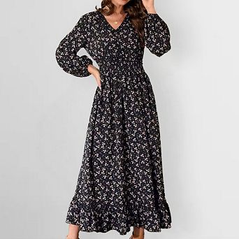 Women's Floral Print Maxi Dress Ditsy Floral Long Dress Casual Summer Beach Boho Dress