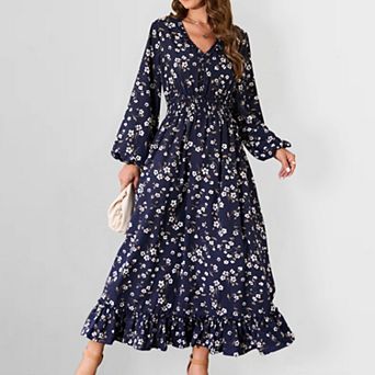Women's Floral Print Maxi Dress Ditsy Floral Long Dress Casual Summer Beach Boho Dress