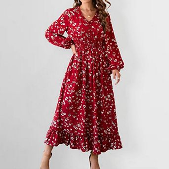 Women's Floral Print Maxi Dress Ditsy Floral Long Dress Casual Summer Beach Boho Dress