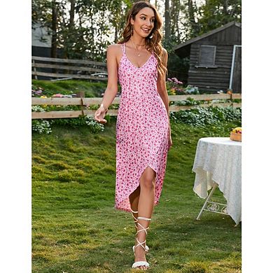 Women's Split Thigh Spaghetti Strap Cami Midi Dress Vacation Outfits