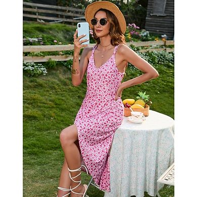 Women's Split Thigh Spaghetti Strap Cami Midi Dress Vacation Outfits