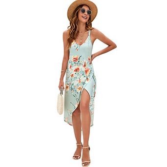 Women's Split Thigh Spaghetti Strap Cami Midi Dress Vacation Outfits