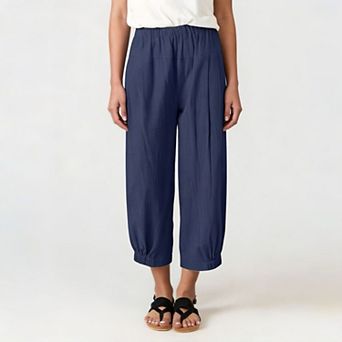 Women‘s High Waist Harem Pants Linen Blend Wide Leg Cropped Pants, Flowy Casual Drawstring Trousers