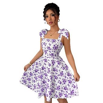 Women's Floral Tie Backless A Line Dresses Sleeveless Vacation Summer Bohemian Dress