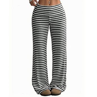 Women's Horizontal Stripe Loose Straight Leg Pants Slim-Fit Casual Trousers for Work & Daily Outfits