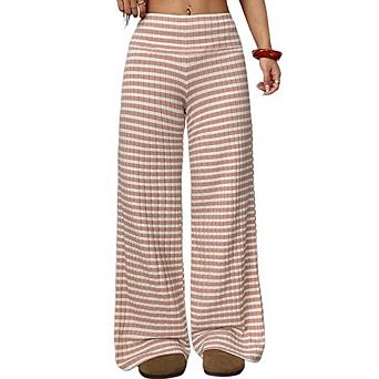 Women's Horizontal Stripe Loose Straight Leg Pants Slim-Fit Casual Trousers for Work & Daily Outfits
