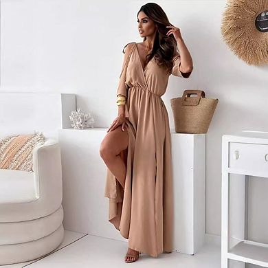 Women's Cold Shoulder High Split Sleeveless Elegant Long Maxi Dress