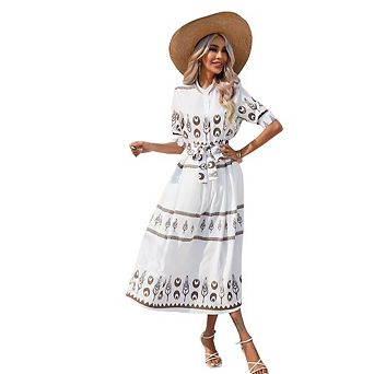 Womens Summer Boho Maxi Dress Trendy Short Sleeve Collared V Neck Flowy Beach Shirt Dresses