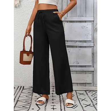 Women's Wide-Leg Pants Elastic Waist Drawstring Flowy Palazzo Pants Beach Vacation Outfits