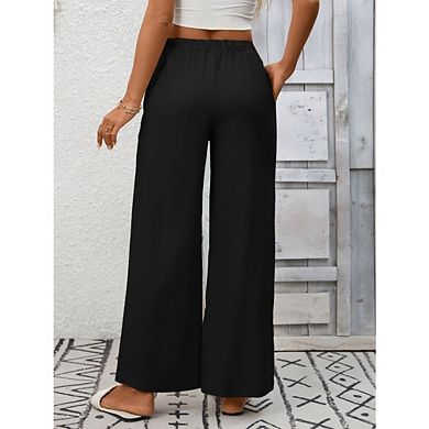 Women's Wide-Leg Pants Elastic Waist Drawstring Flowy Palazzo Pants Beach Vacation Outfits
