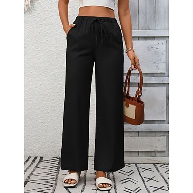 Women's Wide-Leg Pants Elastic Waist Drawstring Flowy Palazzo Pants Beach Vacation Outfits