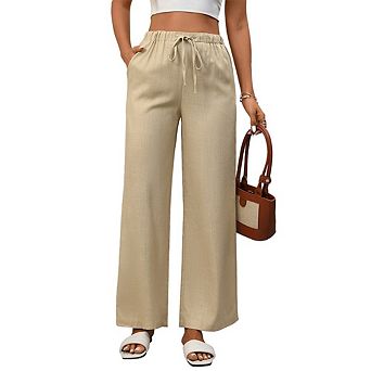 Women's Wide-Leg Pants Elastic Waist Drawstring Flowy Palazzo Pants Beach Vacation Outfits