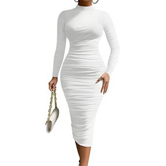 Women’s Ruched Bodycon Party Dress White