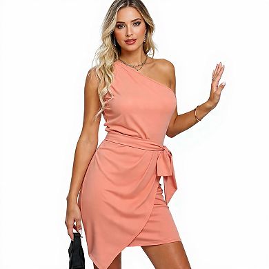 Women’s Ruched Bodycon Mini Dress with One Shoulder for Parties