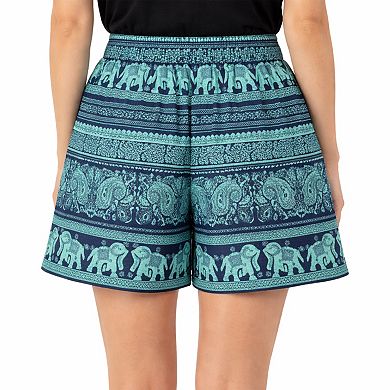 Artyska Women’s Printed Elastic Waist Pull-On Boho Beach Shorts