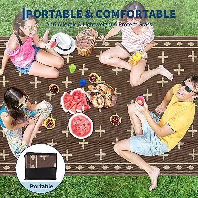 FairOnly Plastic Straw Geometric Outdoor Rug Reversible Water Proof Carpet for Beach Patio RV