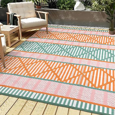 FairOnly Modern Geometric Reversible UV & Stain-Resistant Outdoor Rug for Picnic Gardern Pool