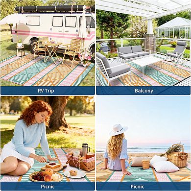 FairOnly Modern Geometric Reversible UV & Stain-Resistant Outdoor Rug for Picnic Gardern Pool