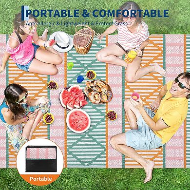 FairOnly Modern Geometric Reversible UV & Stain-Resistant Outdoor Rug for Picnic Gardern Pool