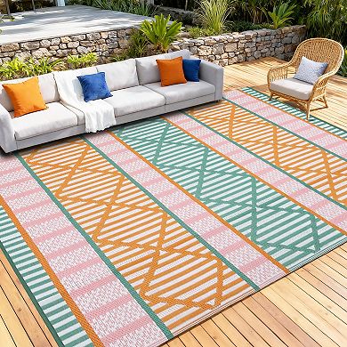FairOnly Modern Geometric Reversible UV & Stain-Resistant Outdoor Rug for Picnic Gardern Pool