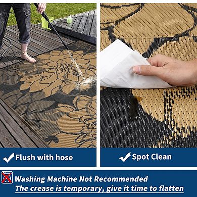 FairOnly UV-Resistant Flower Pattern Modern Reversible Outdoor Rug for Patio Gardern Beach