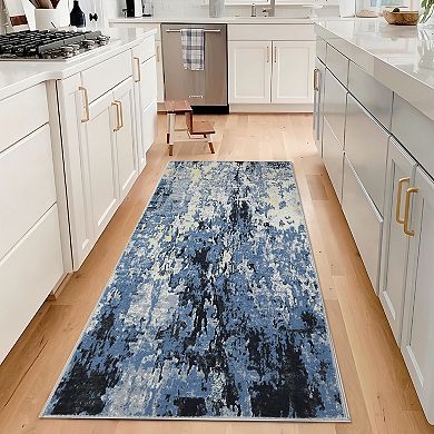 FairOnly Modern Abstract Area Rug Machine Washable Non Slip Stain Resistant Rug for Bedroom Laundry