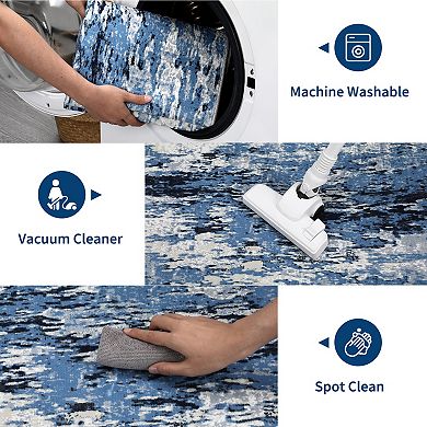 FairOnly Modern Abstract Area Rug Machine Washable Non Slip Stain Resistant Rug for Bedroom Laundry