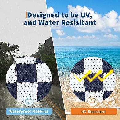 FairOnly Square Grid Frame Reversible Stain & UV Resistance Outdoor Rug for RV Trip Beach