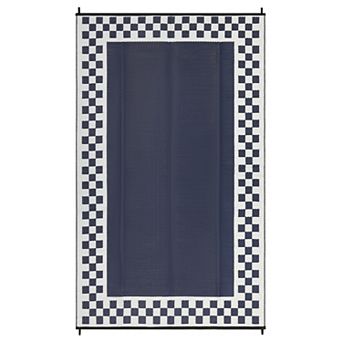 FairOnly Square Grid Frame Reversible Stain & UV Resistance Outdoor Rug for RV Trip Beach
