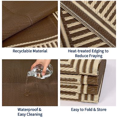 FairOnly Modern Stain Resistant Foldable Geometric Outdoor Rug for RV trip Picnic Patio Pool