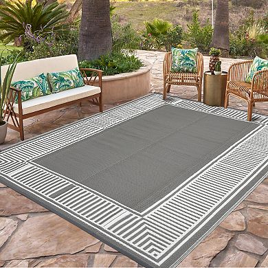 FairOnly Modern Stain Resistant Foldable Geometric Outdoor Rug for RV trip Picnic Patio Pool