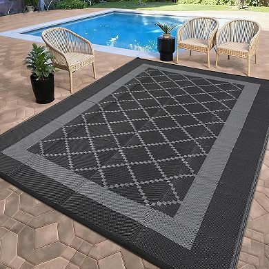 FairOnly Diamond Grid Plastic Straw Woven Waterproof Outdoor Reversible Rug for Camping RV Beach