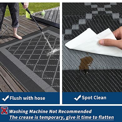 FairOnly Diamond Grid Plastic Straw Woven Waterproof Outdoor Reversible Rug for Camping RV Beach