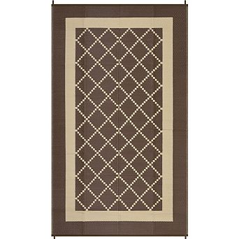 FairOnly Diamond Grid Plastic Straw Woven Waterproof Outdoor Reversible Rug for Camping RV Beach