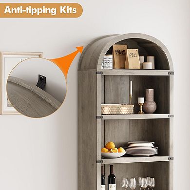 5-Tier Bookshelf Arched, 71.65 in Bookcase Arched Display Racks, Standing Bookshelves