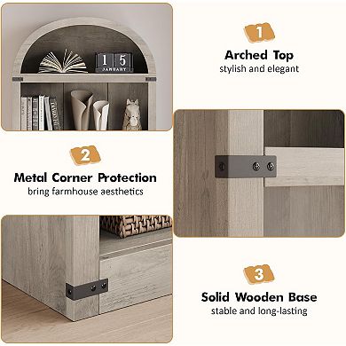 5-Tier Bookshelf Arched, 71.65 in Bookcase Arched Display Racks, Standing Bookshelves