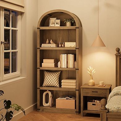 5-Tier Bookshelf Arched, 71.65 in Bookcase Arched Display Racks, Standing Bookshelves